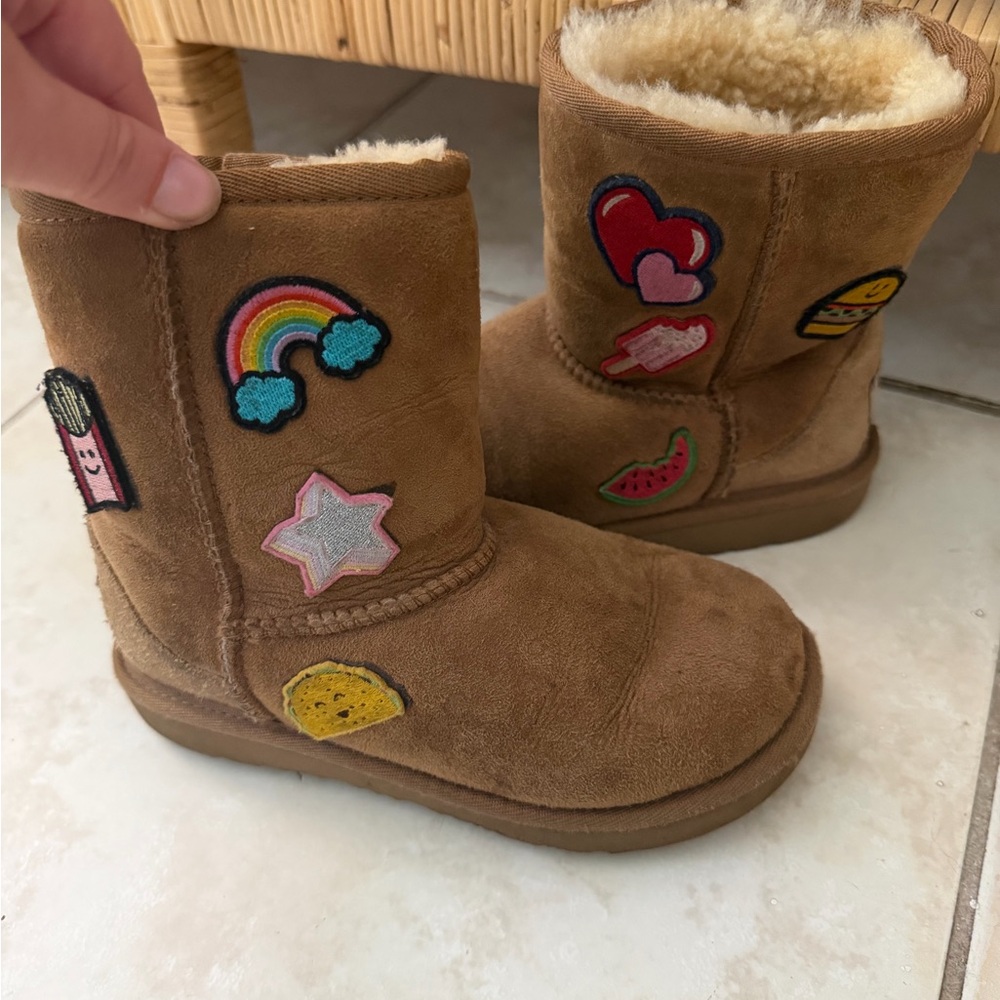 Ugg limited edition Brown Suede Boots with Colorful Patches size 13